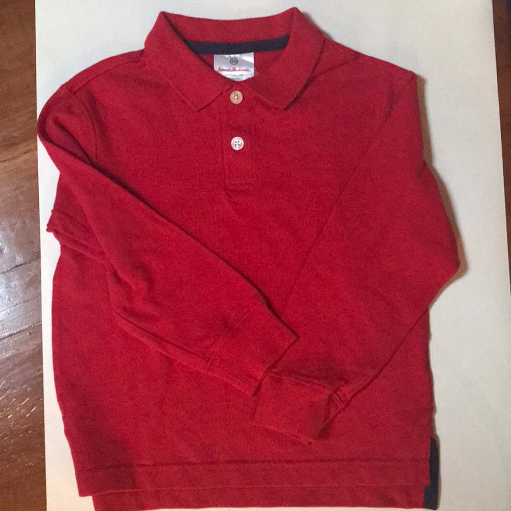 Hanna Andersson red pique long sleeved polo shirt